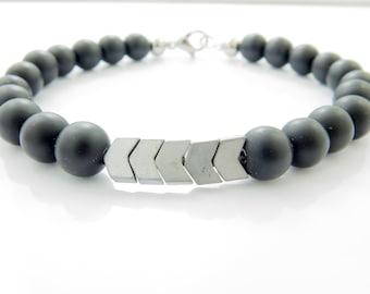 Black Onyx and Hematite arrow pointer beads|Genuine gemstone mens bracelet|Mens quality bracelet|Grounding bracelet|Stacking|Jewelry for him