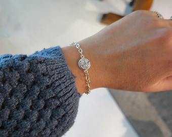 Agate druzy sterling silver chain sparkling gray bracelet|Gift for her|Elegant jewelry|Dainty bracelet|Chain adjustable stone bracelet|Link