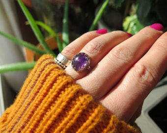 Amethyst ovaler Sterling Silber Ring|Mittellila Edelstein Ring|Minimalistischer Schmuck|Geburtsstein Ring Geschenk für sie|Natürliche echt|Versprechen Ring