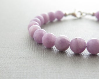 GENUINE high quality 7-7.5mm Kunzite gemstone bracelet|Bohemian  stacking|Gift for her|Heart activation stone|Emotional healing gem|Relax