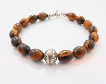 Tiger's eye men's bracelet|Fashion for him|Golden brown beaded bracelet|Bracelet for him|Oval beads bracelet|Bracelet gift|Chatoyance stone