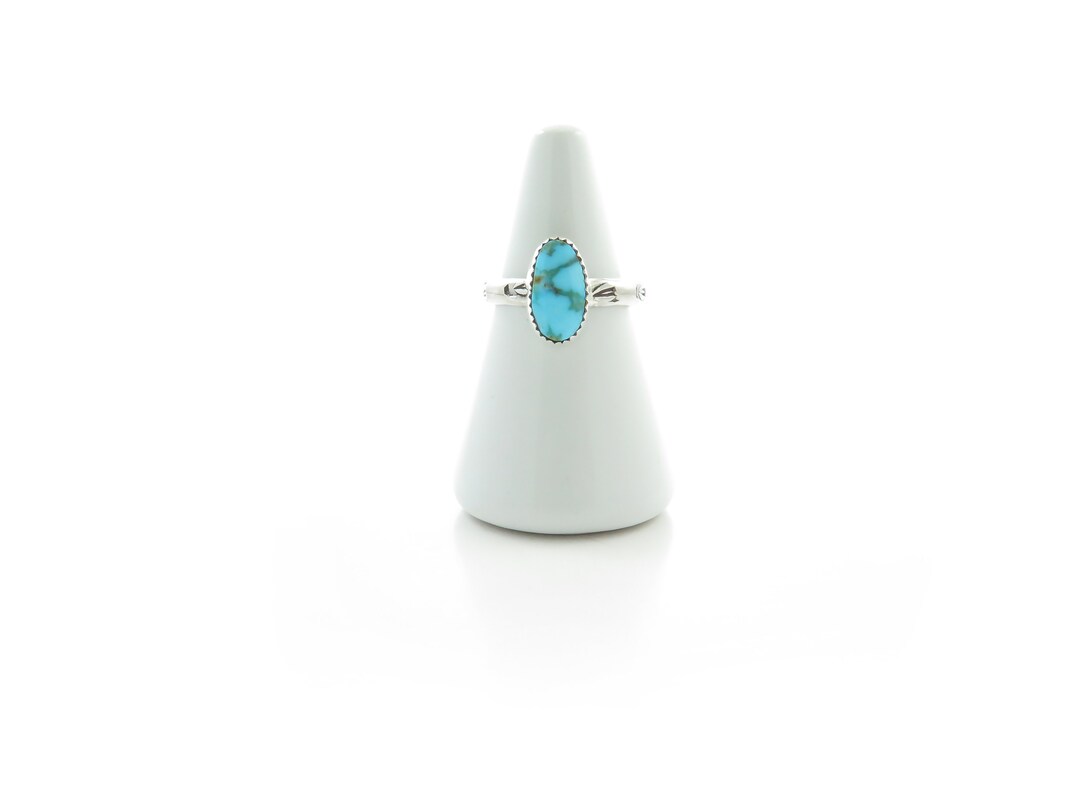 GENUINE Mini Oval KINGMAN Turquoise Sterling Silver Stacker Ring|gift ...