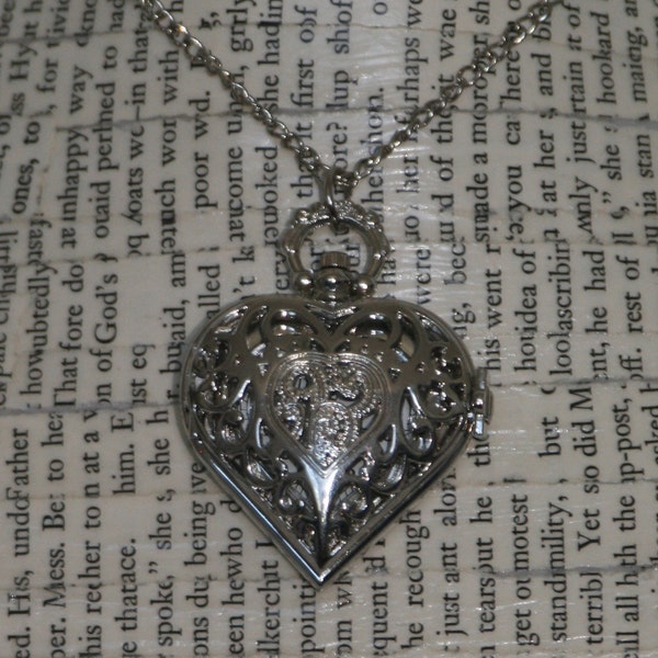 Silver Heart Pocket Watch Necklace