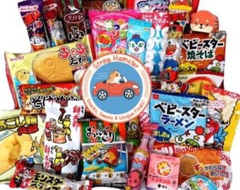 Japanese Snack Box PREMIUM Lot 30 Treat Candy Snack Dagashi Box Bundle with Surprise Specialty Items + Marble top Ramune Drink Asian Import