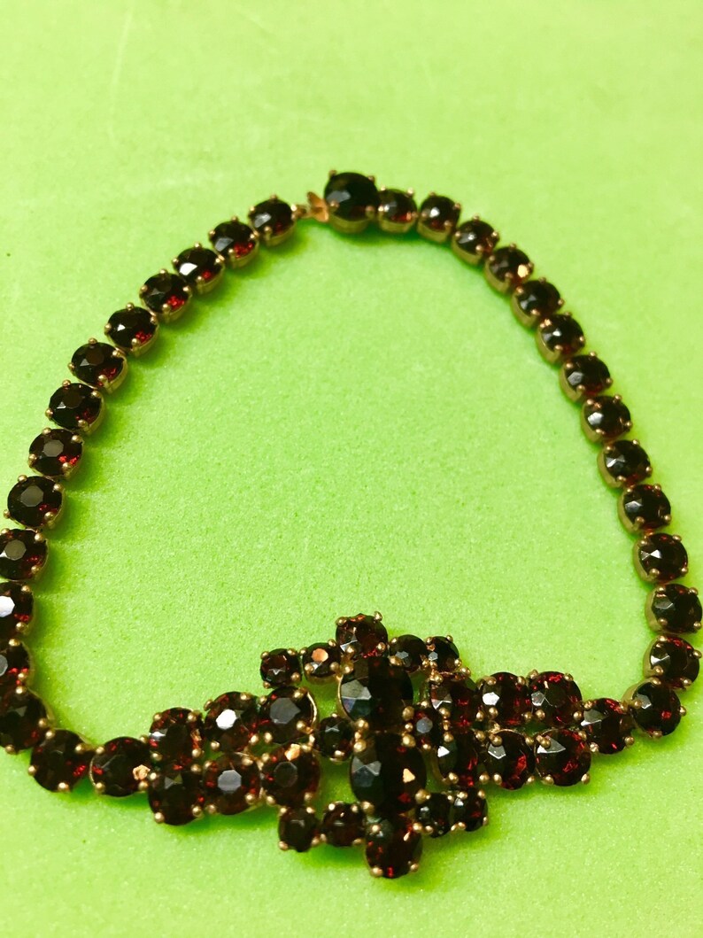 #132 Vintage Gold and Garnet Bracelet-8-78 Wide-Absoutely STUNNING!
