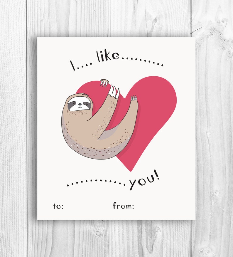 Sloth Valentines classroom Printable Valentine - Etsy