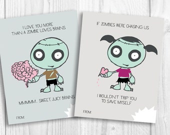 INSTANT DOWNLOAD Printable Classroom Zombie Valentines Cards Valentine ...