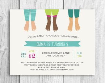 Pajamas and Pancakes Party printable Invitation - sleepover, slumber party, pjs