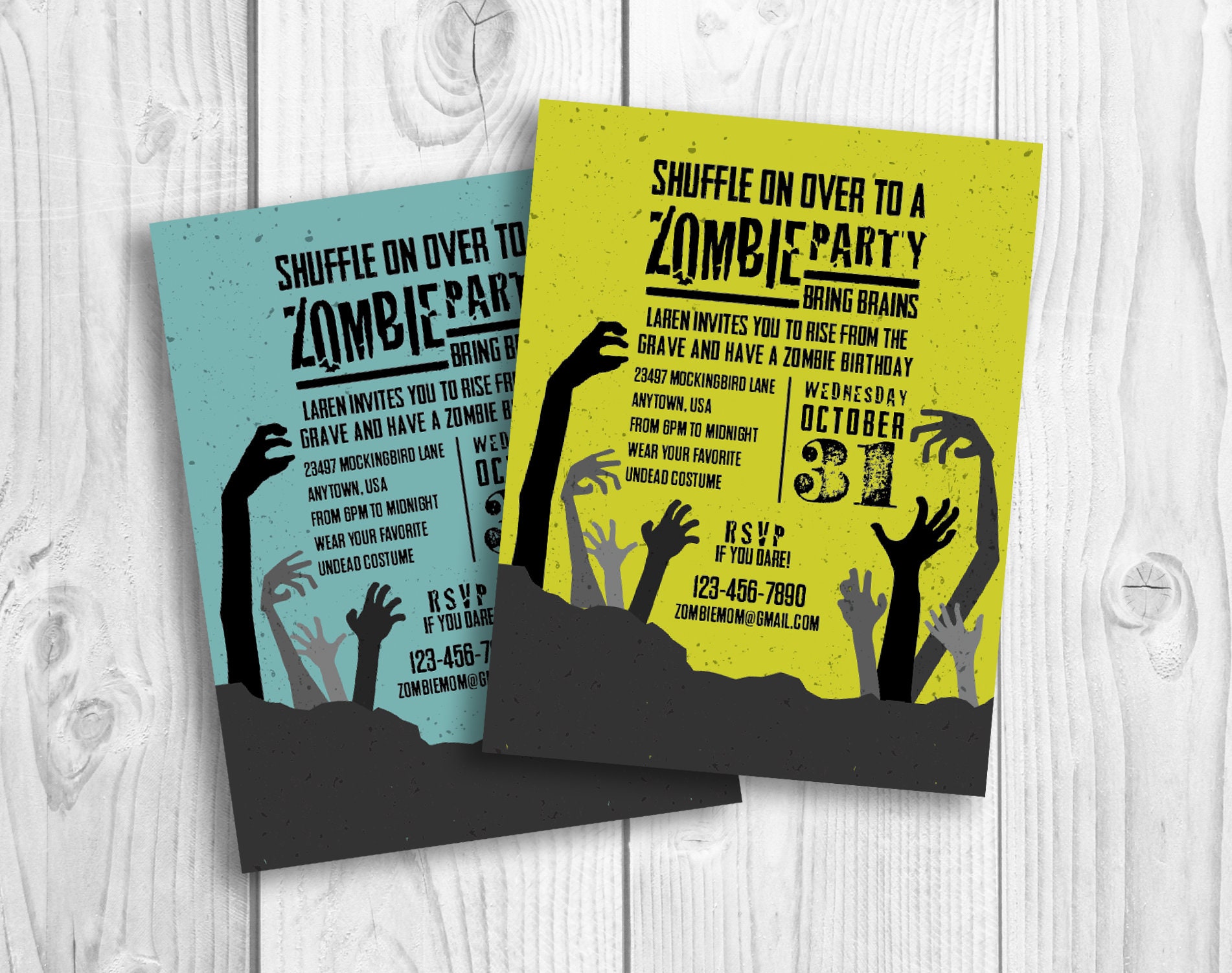 Zombie Invitation Halloween Party, Birthday, Costume, Undead, Infected Etsy