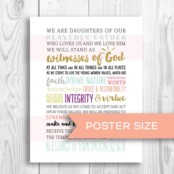 LDS Young Women Motto poster size - 2018 Mutual Theme - Peace in Christ