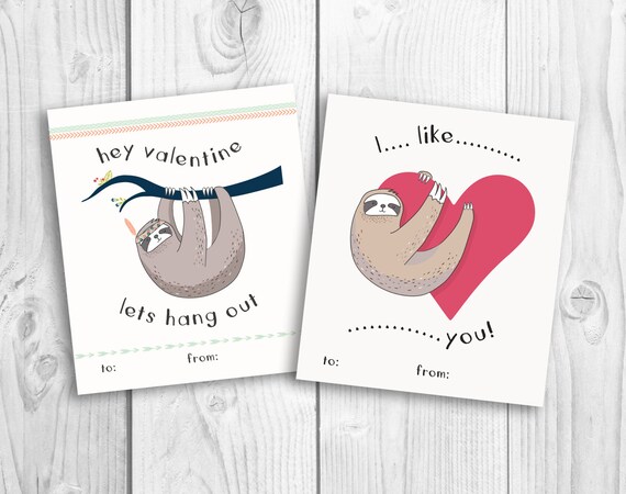 Sloth Valentines classroom Printable Valentine | Etsy