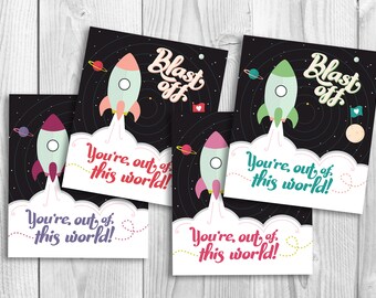 Space, rocket classroom valentines - printable, funny, kids