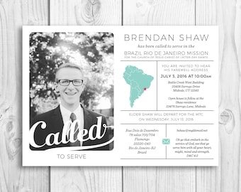 LDS Missionary Announcement, homecoming announcement, contact card, invitation