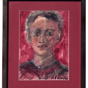 An expressive portrait of a person - (tempera?). Framed and matted. Great Look, like Art Brut. Signed.  UV plexiglass.(Offers Considered)