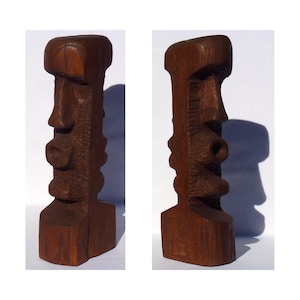 Folk Art wood carving that has two faces on opposite sides. Wonderful sculptural carved bust or head of a man. (Offers Considered)
