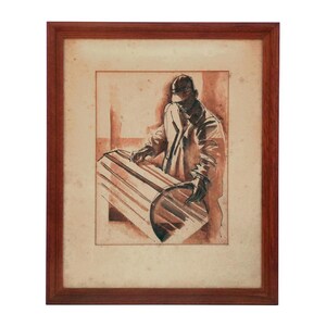 Lobster man, watercolor and ink on paper. C. 1960, in excellent condition by Martin Zipin. (Offers Considered)