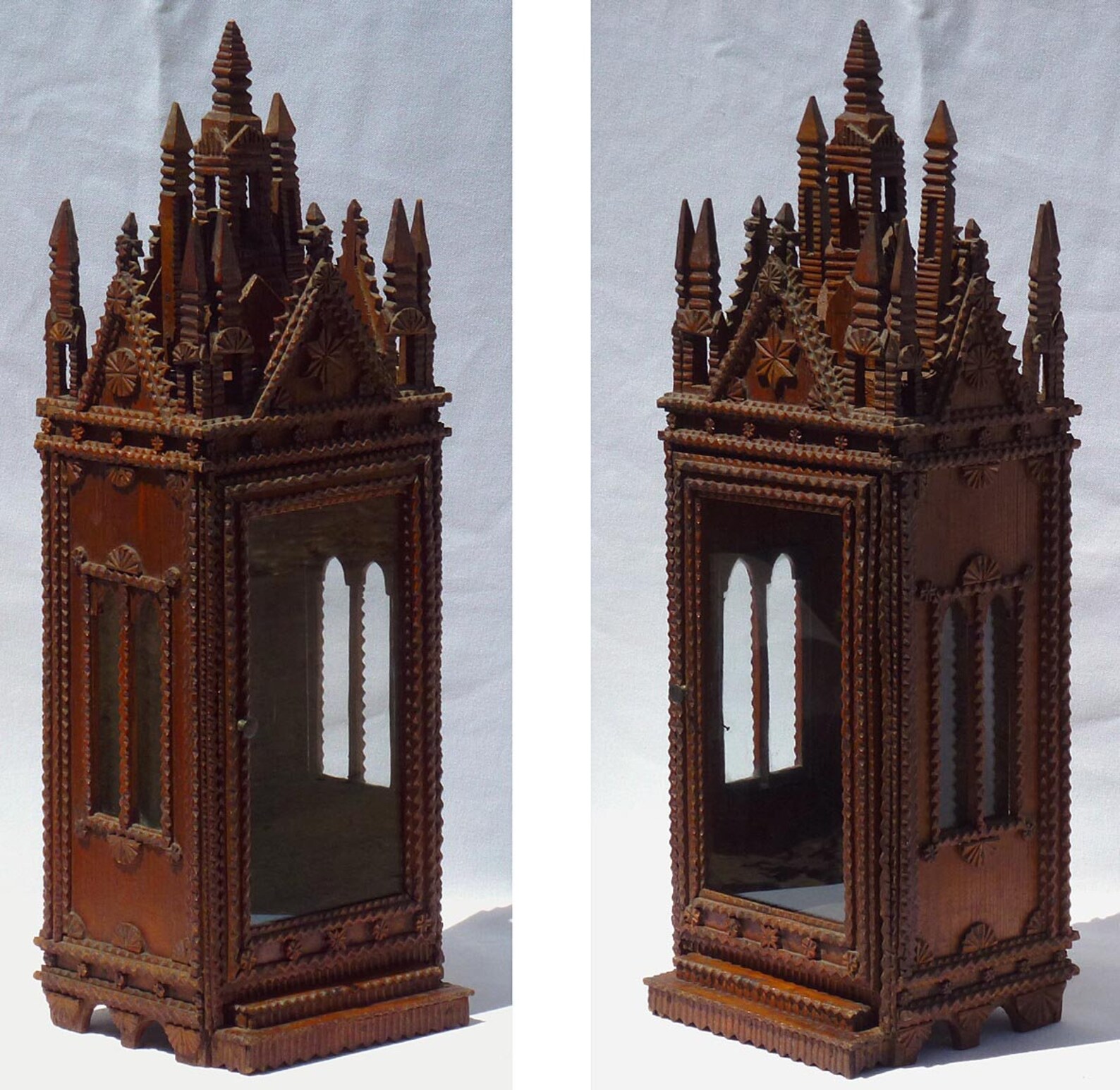 An Elaborate Tramp Art Display Case With Glass Front and Etsy