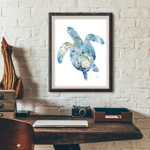 Sea Turtle Art Blue Watercolor Painting 8x10 Archival Print - Etsy