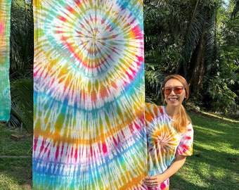 Rainbow Swirl Tie Dye Tapestry Wall Art, Wall Hangings Colorful Hand Dyed Cotton Batik Art Fabric for Home Decor 80 x 33 inches