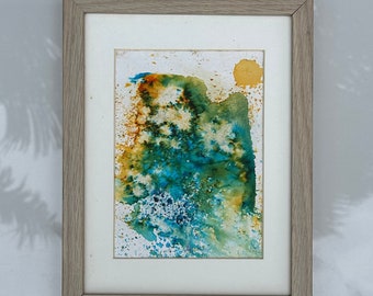 Abstract Study No.2 Abstract Watercolor Painting on Archival Paper A5 Size, 5.8 x 8.3 inch, 14.8 x 21.0 cm Yellow, Blue Green Watercolor Art