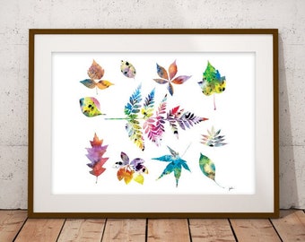 Watercolor Art Print - 8x10 Archival Print, Colourful Leaves Painting - Nature Wall Decor, Art Home Decor, Housewares - Gifts for Her