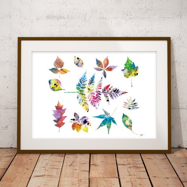 Watercolor Art Print - 8x10 Archival Print, Colourful Leaves Painting - Nature Wall Decor, Art Home Decor, Housewares - Gifts for Her