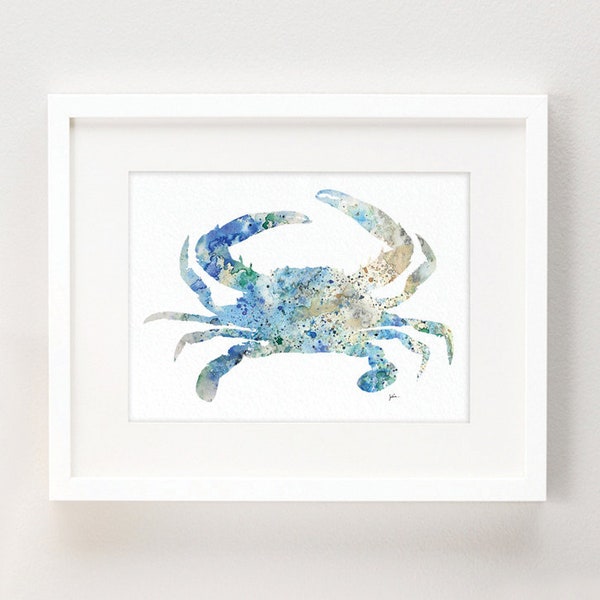 Blue Crab Art Watercolor Painting - 5x7 Archival Print - Atlantic Blue, Crab Art Print - Sea Life, Nature, Wall Art Home Decor, Wall Decor