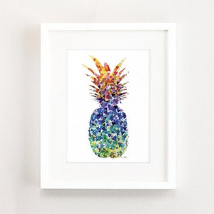 J’aime l’aquarelle d’art de l’ananas, le décor mural d’art géométrique, l’impression d’archives 5x7 - Art coloré jaune et orange, cadeau de décoration de cuisine