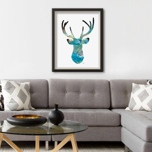 Blue Deer Watercolor Print 8x10 Archival Print Deer Painting Deer Art Print Teal, Blue, Black, Gray Wall Decor Art Home Decor, Gift image 3