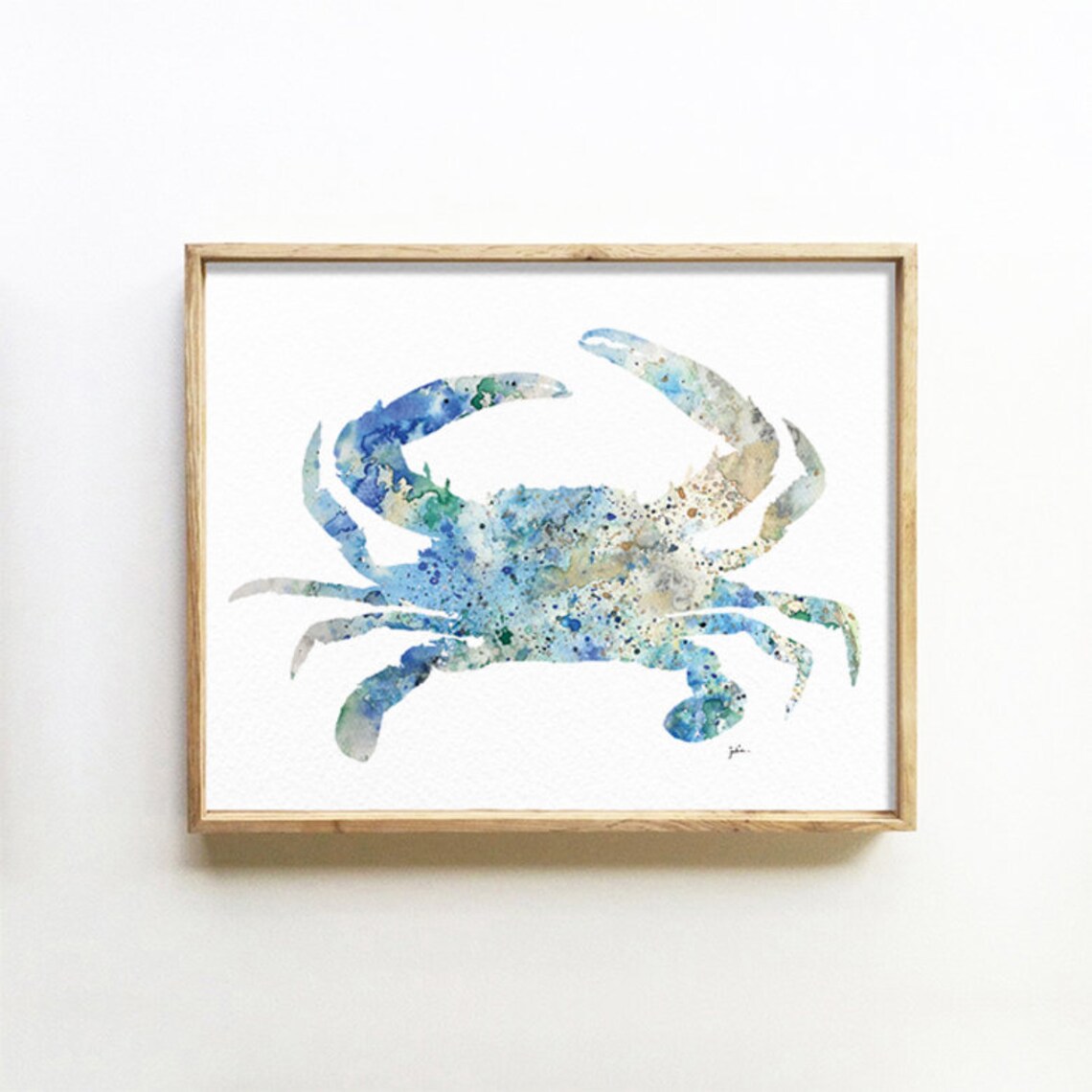 Blue Crab Art Watercolor Painting 5x7 Archival Print Atlantic Blue