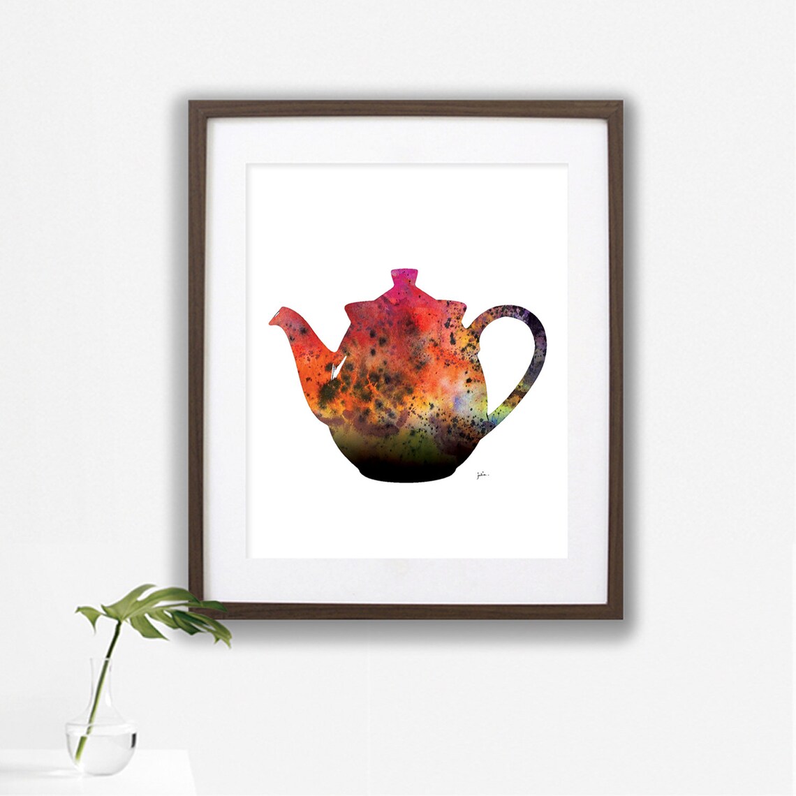 Teapot Art Watercolor Painting 5x7 Archival Print Red Etsy