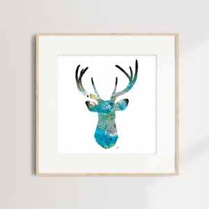 Blue Deer Watercolor Print 8x10 Archival Print Deer Painting Deer Art Print Teal, Blue, Black, Gray Wall Decor Art Home Decor, Gift image 9