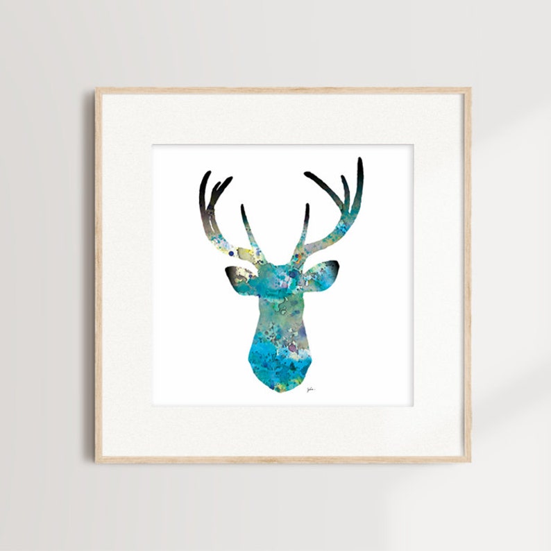 Blue Deer Watercolor Print 8x10 Archival Print Deer Painting Deer Art Print Teal, Blue, Black, Gray Wall Decor Art Home Decor, Gift image 9