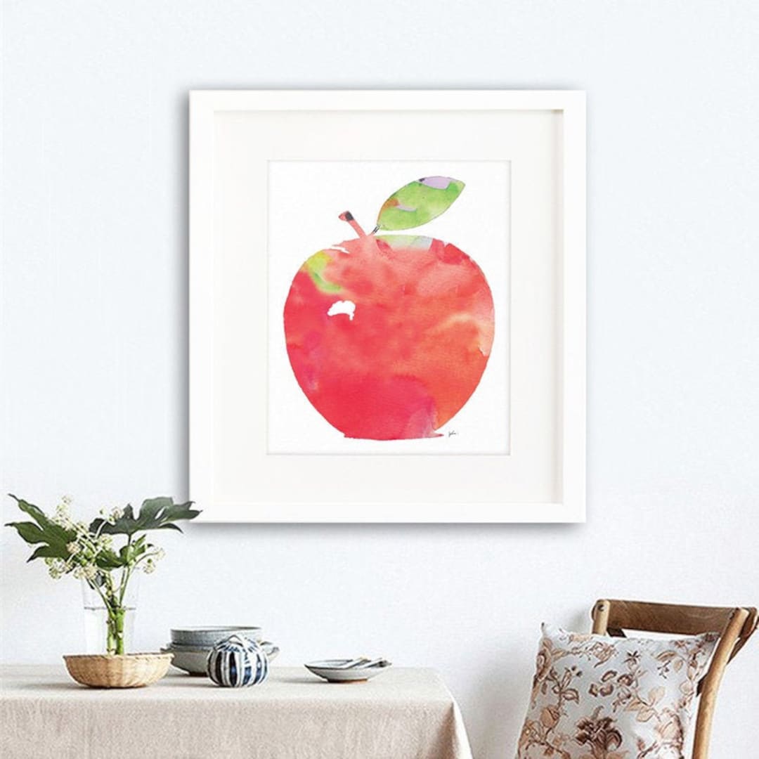 Apple Painting Wall Decor, Kitchen Wall Art, Apple Art Print, Red and ...