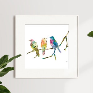 Birds on a Branch Art Print, 8x10 Bird Wall Decor Watercolor Art, Colorful Painting, Home Decor Gifts Blue, Pink, Green, Orange, Yellow image 8