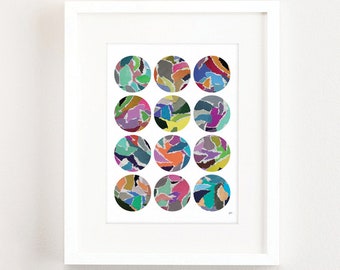 Abstract Collage Art Print - Contemporary Home Decor - Mixed Media, Circles Art 8x10/10x10/Large Colorful Art, Wall Decor, Office Wall Art