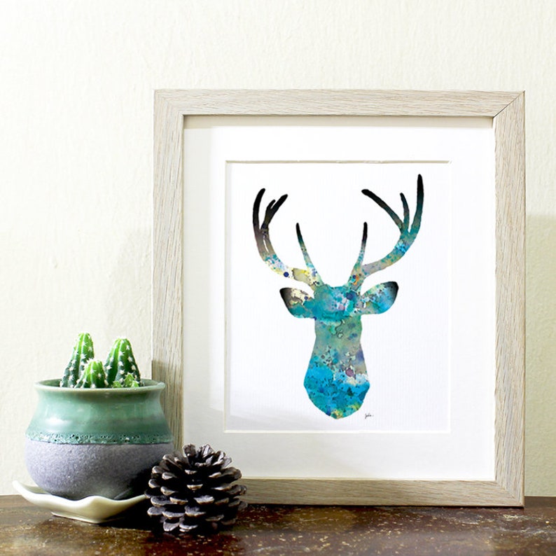 Blue Deer Watercolor Print 8x10 Archival Print Deer Painting Deer Art Print Teal, Blue, Black, Gray Wall Decor Art Home Decor, Gift image 5