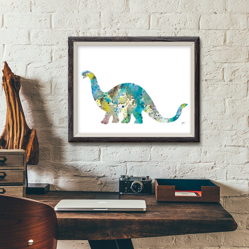 Blue Dinosaur Watercolor Print 5x7 Archival Print, Brontosaurus Dino Painting, Dinosaur Art Print Wall Decor Art Home Decor Gifts image 4