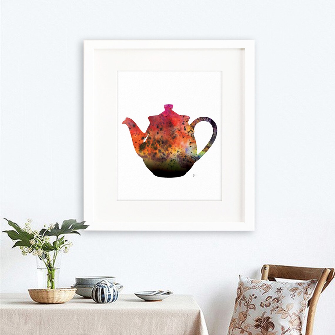 Teapot Art Watercolor Painting 5x7 Archival Print Red Etsy