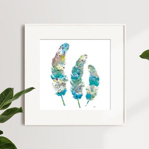 Blue Feathers Watercolor Painting, Watercolor Art Print Feather Wall Decor, Teal, Gray, Blue Art Prints, Girls Room Home Decor, Gifts image 10