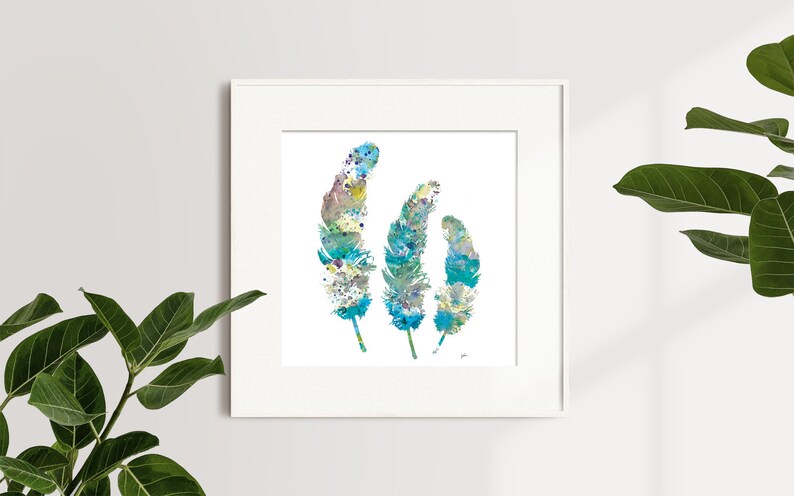 Blue Feathers Watercolor Painting, Watercolor Art Print Feather Wall Decor, Teal, Gray, Blue Art Prints, Girls Room Home Decor, Gifts image 10