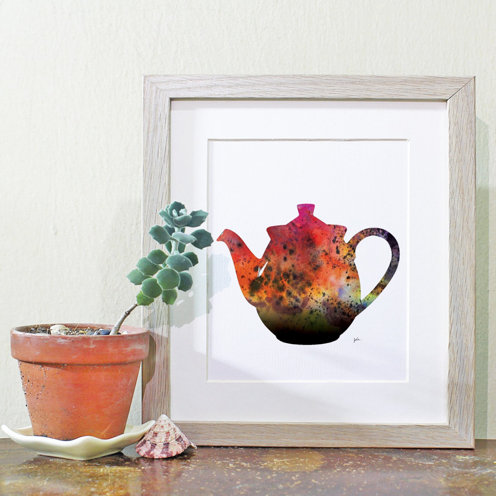 Teapot Art Watercolor Painting 5x7 Archival Print Red Etsy