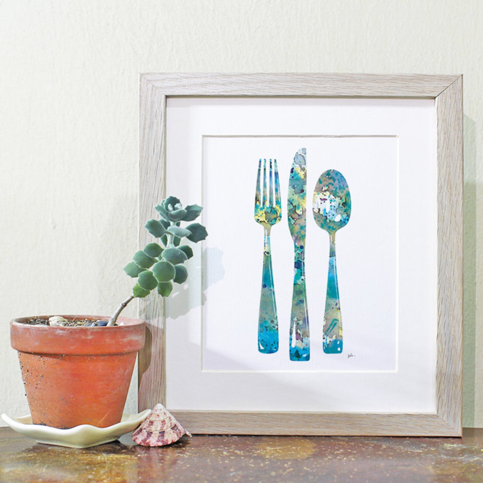 Fork Knife Spoon Art Watercolor Painting 5x7 Archival Print Etsy