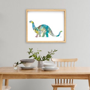 Blue Dinosaur Watercolor Print 5x7 Archival Print, Brontosaurus Dino Painting, Dinosaur Art Print Wall Decor Art Home Decor Gifts image 5