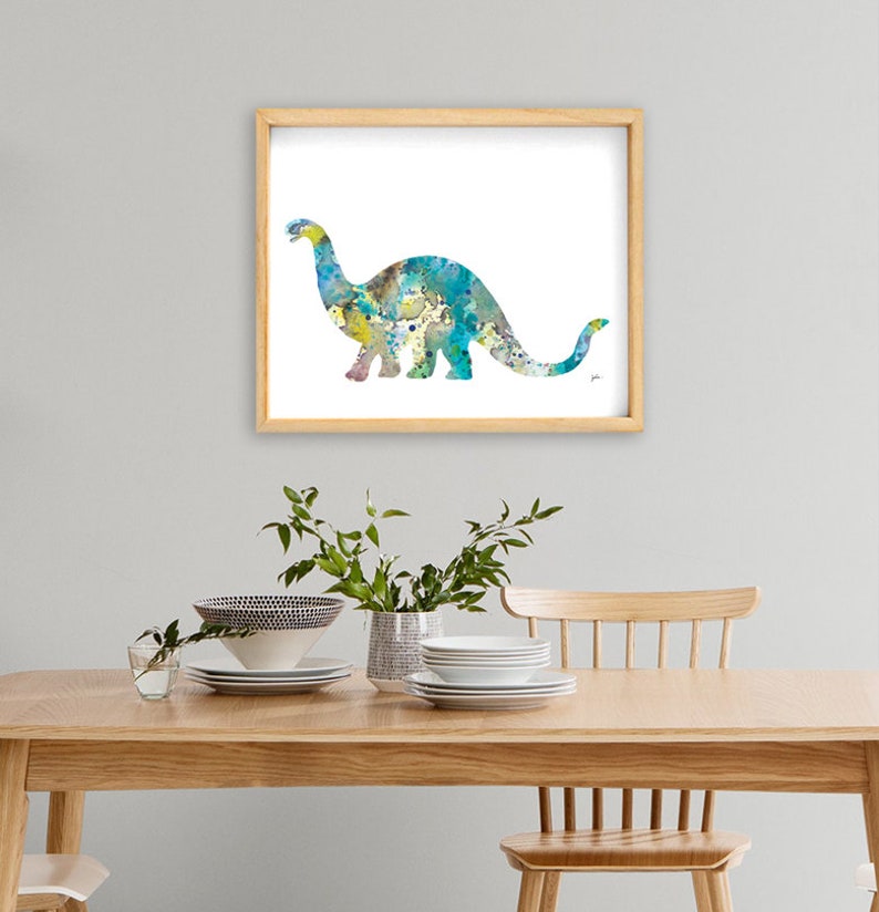 Blue Dinosaur Watercolor Print 5x7 Archival Print, Brontosaurus Dino Painting, Dinosaur Art Print Wall Decor Art Home Decor Gifts image 5