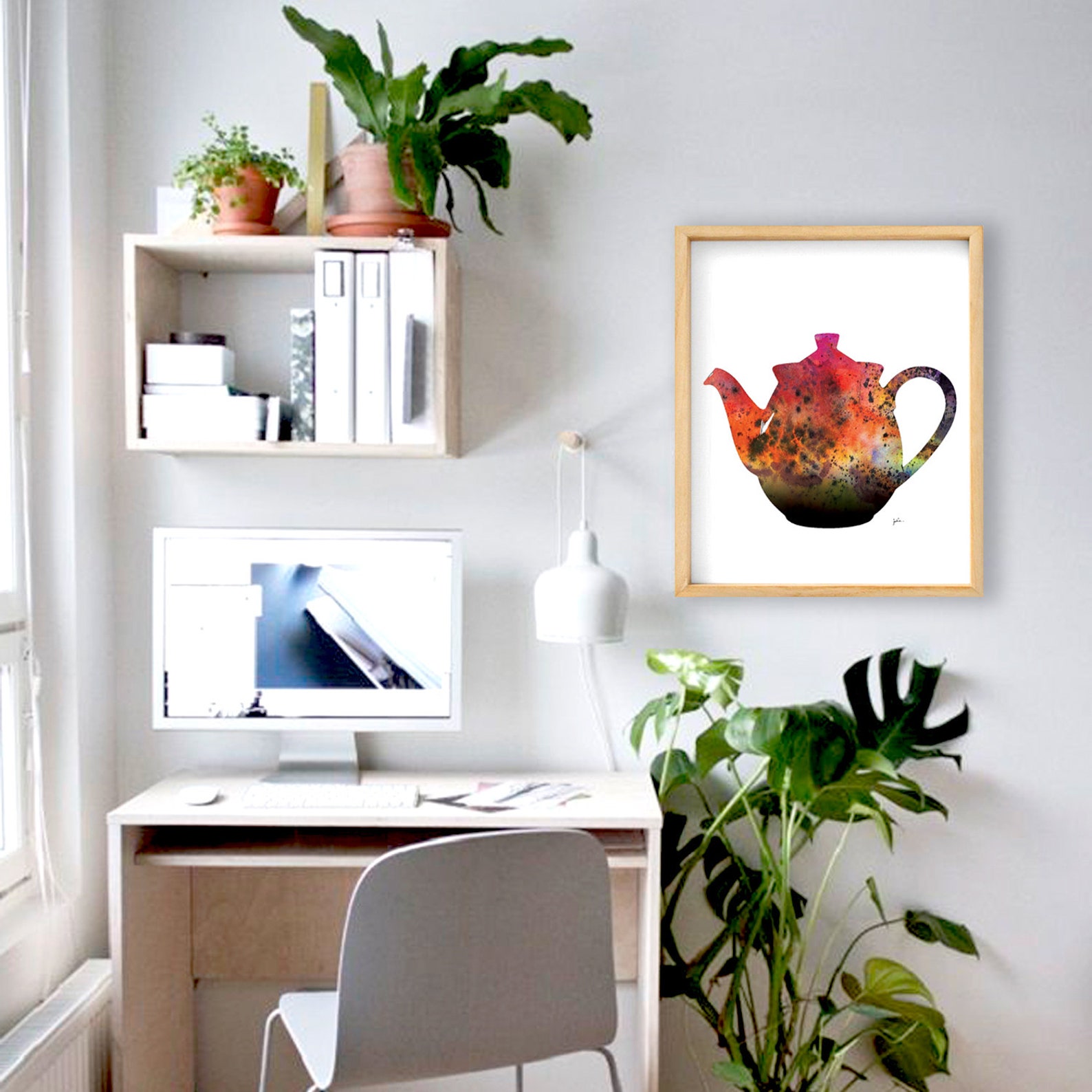 Teapot Art Watercolor Painting 5x7 Archival Print Red Etsy
