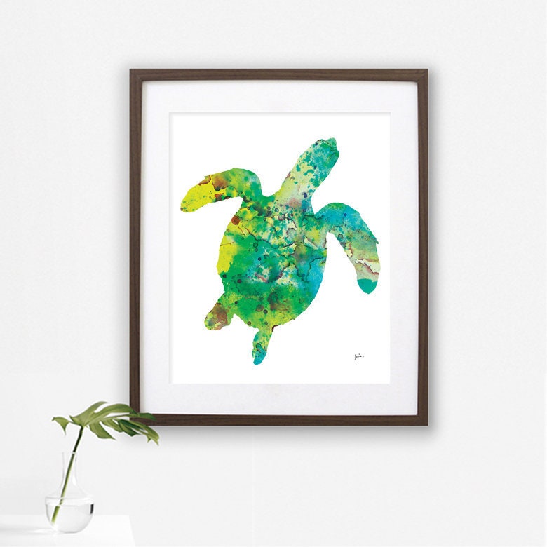Green Sea Turtle Art Watercolor Painting Sea Prints 8x10 | Etsy