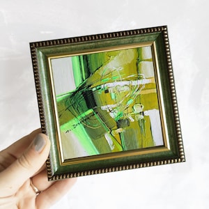 Grün mit Gesims originale Art mini 4x4, Lime Creame Piccolo dipinto Arte Wandbild Crema Lime Regalo für die Wand
