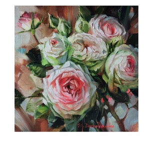Rosen Kunst original floral Ölgemälde auf Leinwand, weiß rot grün Rosenmalerei