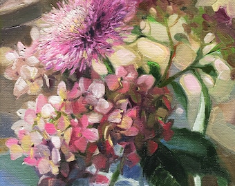 アジサイの油絵、花の印象派アート作品、8x8 - Etsy 日本